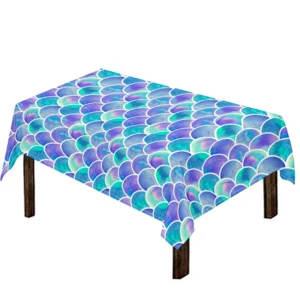 Sea Blue Mermaid Scales Pattern Print Tablecloth Kitchen Home Decor
