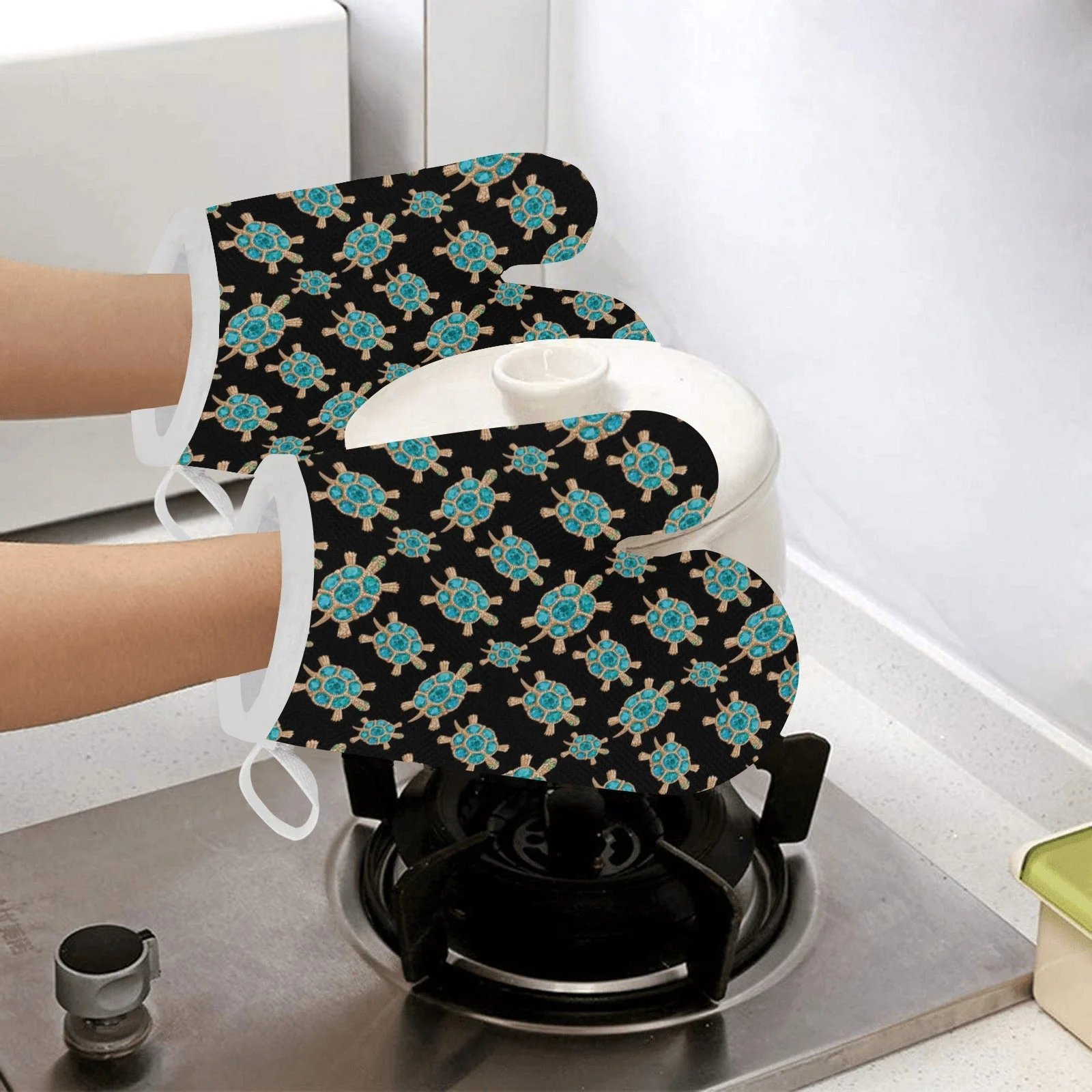 Sea Turtle Blue Stone Pattern Heat Resistant Oven Mitts Pot Holders Set Sea Turtle Blue Stone Pattern Heat Resistant Oven Mitts Pot Holders Set
