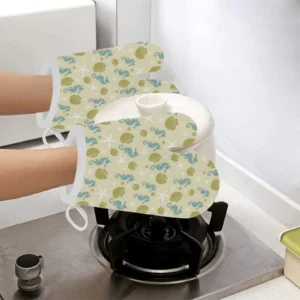 Seahorse Shell Starfish Pattern Background Heat Resistant Oven Mitts Pot Holders Set