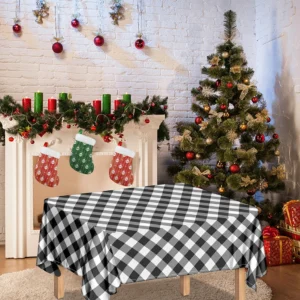 Shadow Grey And White Gingham Print Tablecloth Kitchen Home Decor