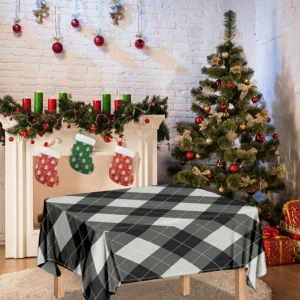 Shadow Grey Argyle Pattern Print Tablecloth Kitchen Home Decor