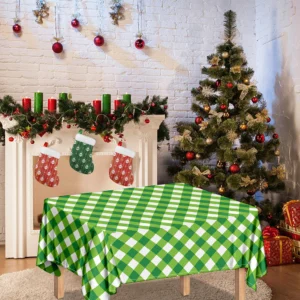 Shamrock Green And White Gingham Print Tablecloth Kitchen Home Decor