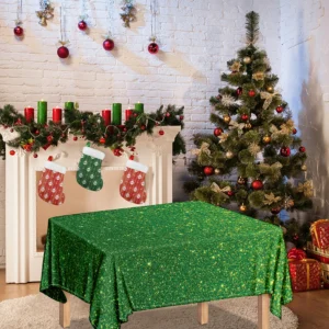 Shamrock Green (NOT Real) Glitter Print Tablecloth Kitchen Home Decor