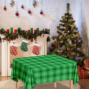 Shamrock Green Plaid Pattern Print Tablecloth Kitchen Home Decor