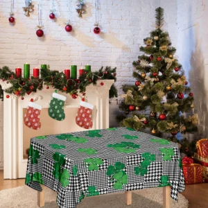 Shamrocks Houndstooth Pattern Print Tablecloth Kitchen Home Decor