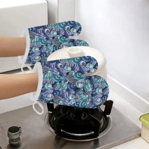Shell Design Pattern Heat Resistant Oven Mitts Pot Holders Set