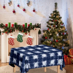 Shibori Grid Pattern Print Tablecloth Kitchen Home Decor