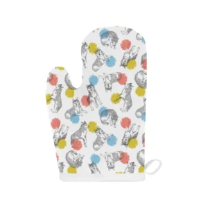 Siberian Husky and Colorful Circle Pattern Heat Resistant Oven Mitts Pot Holders Set
