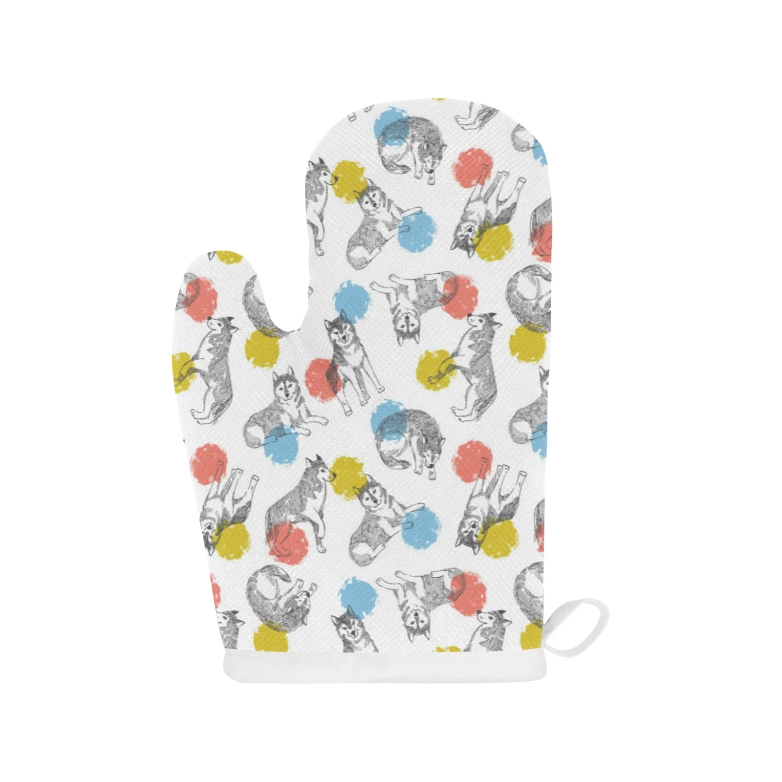 Siberian Husky and Colorful Circle Pattern Heat Resistant Oven Mitts Pot Holders Set Siberian Husky and Colorful Circle Pattern Heat Resistant Oven Mitts Pot Holders Set