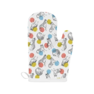Siberian Husky and Colorful Circle Pattern Heat Resistant Oven Mitts Pot Holders Set