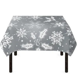 Silver And White Snowflake Pattern Print Tablecloth Kitchen Home Decor