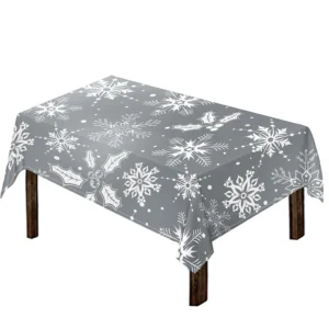 Silver And White Snowflake Pattern Print Tablecloth Kitchen Home Decor