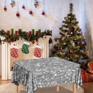Silver (NOT Real) Glitter Print Tablecloth Kitchen Home Decor