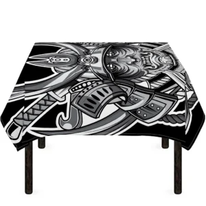 Silver Samurai Mask Print Tablecloth Kitchen Home Decor