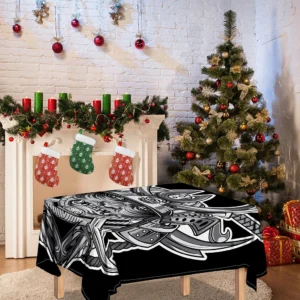 Silver Samurai Mask Print Tablecloth Kitchen Home Decor