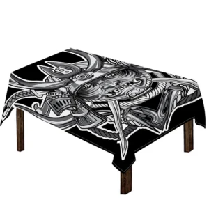 Silver Samurai Mask Print Tablecloth Kitchen Home Decor