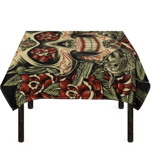 Skull And Roses Tattoo Print Tablecloth Kitchen Home Decor
