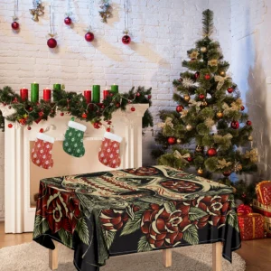 Skull And Roses Tattoo Print Tablecloth Kitchen Home Decor