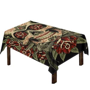 Skull And Roses Tattoo Print Tablecloth Kitchen Home Decor