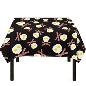 Skull Fried Egg And Bacon Pattern Print Tablecloth Kitchen Home Decor