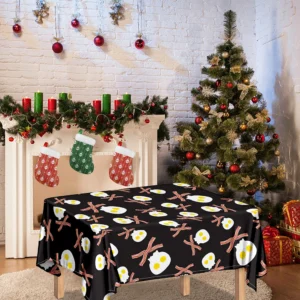 Skull Fried Egg And Bacon Pattern Print Tablecloth Kitchen Home Decor