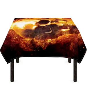 Skull In Flames Print Tablecloth Kitchen Home Decor