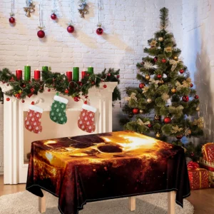 Skull In Flames Print Tablecloth Kitchen Home Decor