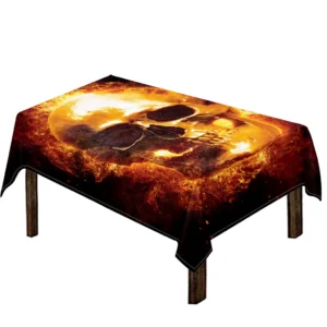 Skull In Flames Print Tablecloth Kitchen Home Decor
