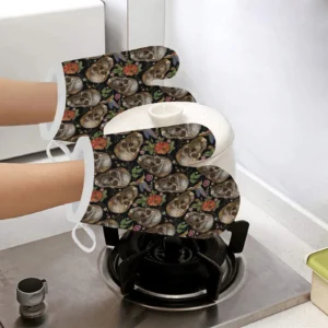 Skull Rose Humming Bird Flower PHeat Resistant Oven Mitts Pot Holders Set