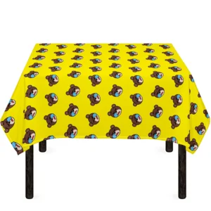 Sleeping Bear Emoji Pattern Print Tablecloth Kitchen Home Decor