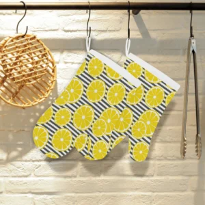 Slice of Lemon Design Pattern Heat Resistant Oven Mitts Pot Holders Set