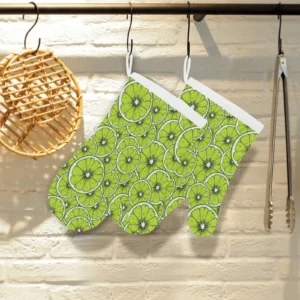 Slices of Lime Design Pattern Heat Resistant Oven Mitts Pot Holders Set