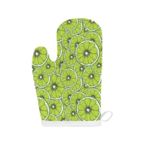 Slices of Lime Design Pattern Heat Resistant Oven Mitts Pot Holders Set