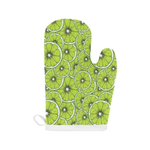 Slices of Lime Design Pattern Heat Resistant Oven Mitts Pot Holders Set