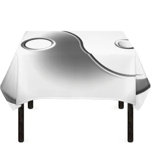 Sliver And White Yin Yang Print Tablecloth Kitchen Home Decor