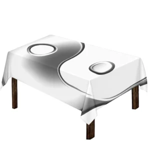 Sliver And White Yin Yang Print Tablecloth Kitchen Home Decor
