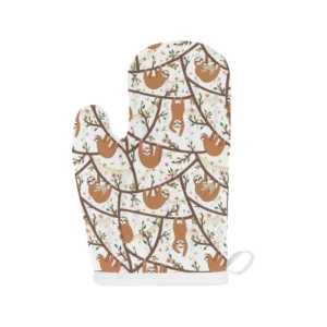 Sloths Hanging on the Tree Pattern Heat Resistant Oven Mitts Pot Holders Set