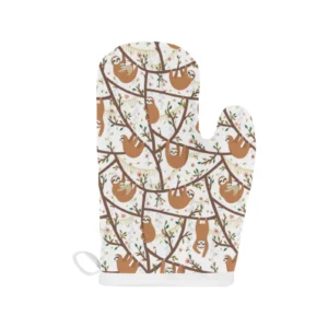 Sloths Hanging on the Tree Pattern Heat Resistant Oven Mitts Pot Holders Set