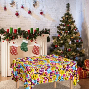 Smiley Faces Emoji Pattern Print Tablecloth Kitchen Home Decor