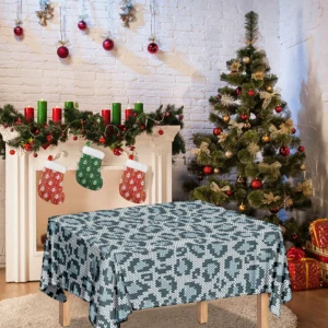 Snow Leopard Knitted Pattern Print Tablecloth Kitchen Home Decor