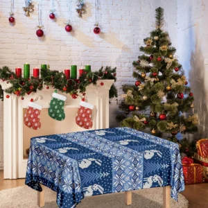 Snow Rabbit Knitted Pattern Print Tablecloth Kitchen Home Decor