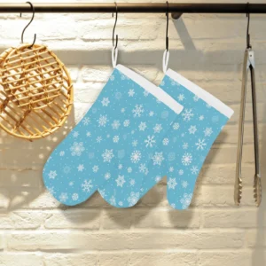 Snowflake Pattern Blue Background Heat Resistant Oven Mitts Pot Holders Set