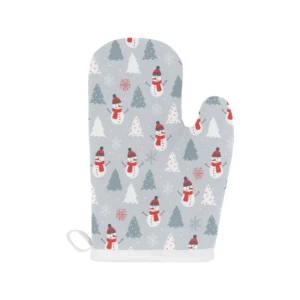Snowman Christmas Tree Snow Gray Background Heat Resistant Oven Mitts Pot Holders Set