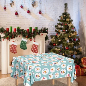 Snowman Emoji Pattern Print Tablecloth Kitchen Home Decor