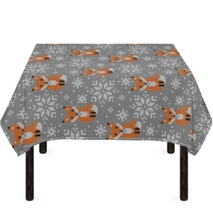 Snowy Fox Knitted Pattern Print Tablecloth Kitchen Home Decor