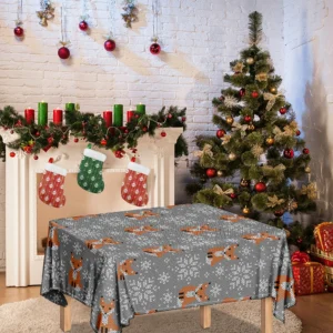 Snowy Fox Knitted Pattern Print Tablecloth Kitchen Home Decor