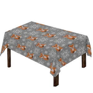 Snowy Fox Knitted Pattern Print Tablecloth Kitchen Home Decor
