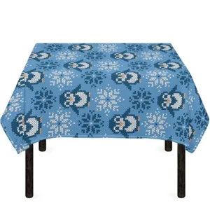 Snowy Penguin Knitted Pattern Print Tablecloth Kitchen Home Decor