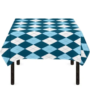 Soft Blue Argyle Pattern Print Tablecloth Kitchen Home Decor