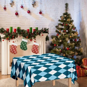 Soft Blue Argyle Pattern Print Tablecloth Kitchen Home Decor